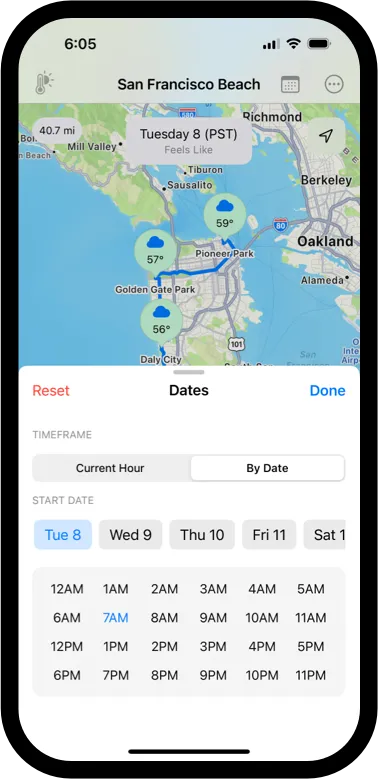 Weather Groups Date Selector Screenshot